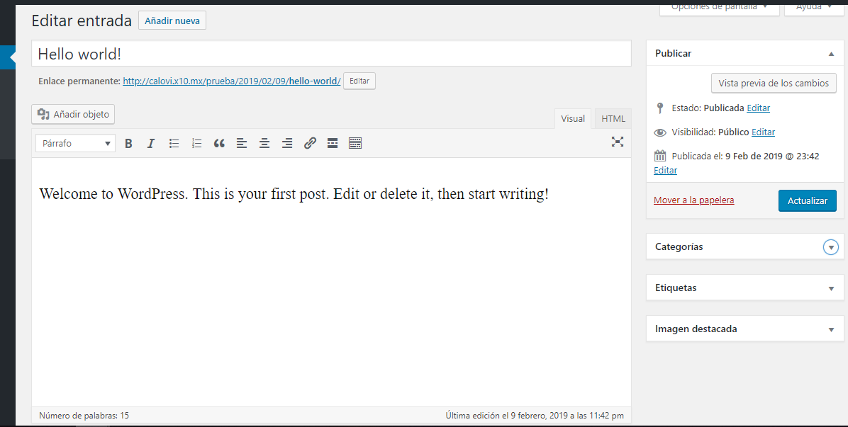 Wordpress vista editor clásico